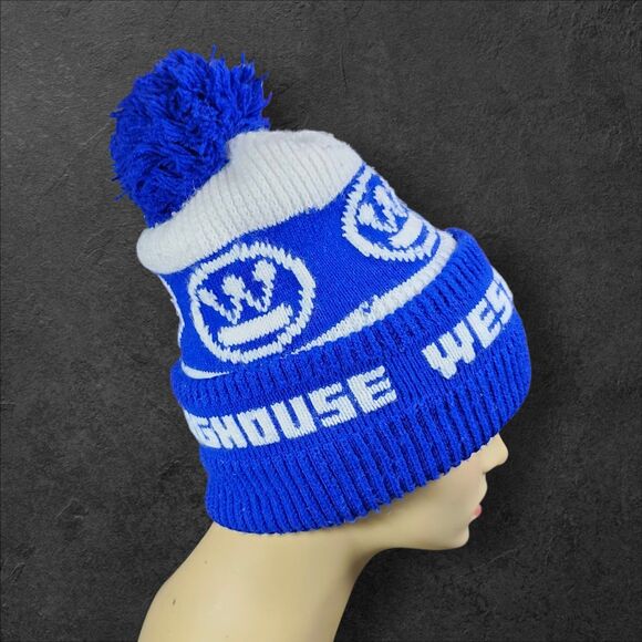 Vintage Westinghouse Pom Beanie Blue White Logo Knit Hat 70s 80s RARE - Picture 4 of 9